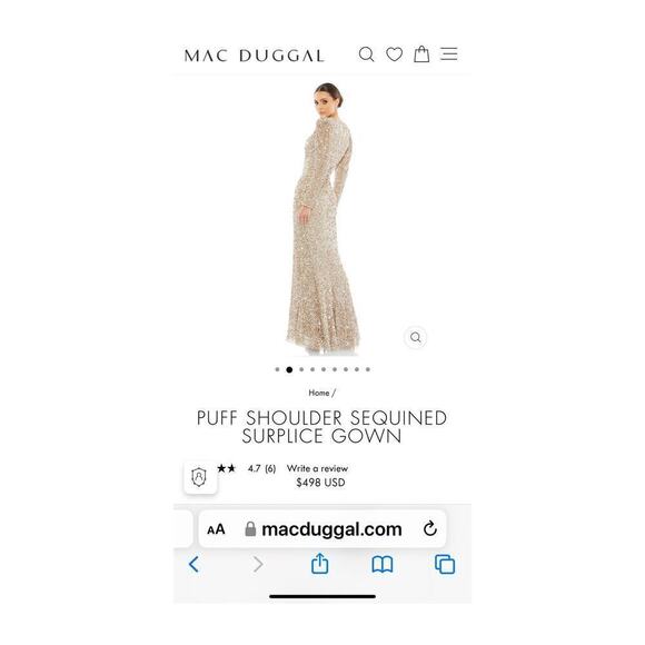 Mac Duggal Sequin Wrap Over Puff Surplice Gown Shimmering Size 12 NWT - Picture 8 of 11